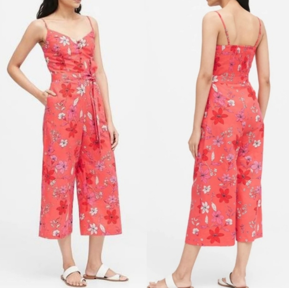 Banana Republic Floral Jumpsuit in Red and Pink